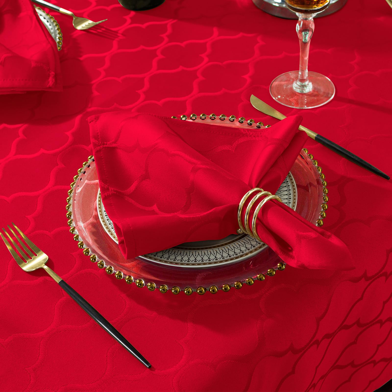 SASTYBALE Christmas Cloth Napkin Spillproof and Wrinkle Resistant Square Jacquard Napkin with Floral Patterns for Dining Room & Holiday Decoration (Red, 50 x 50 cm (4 pieces)) — image 1