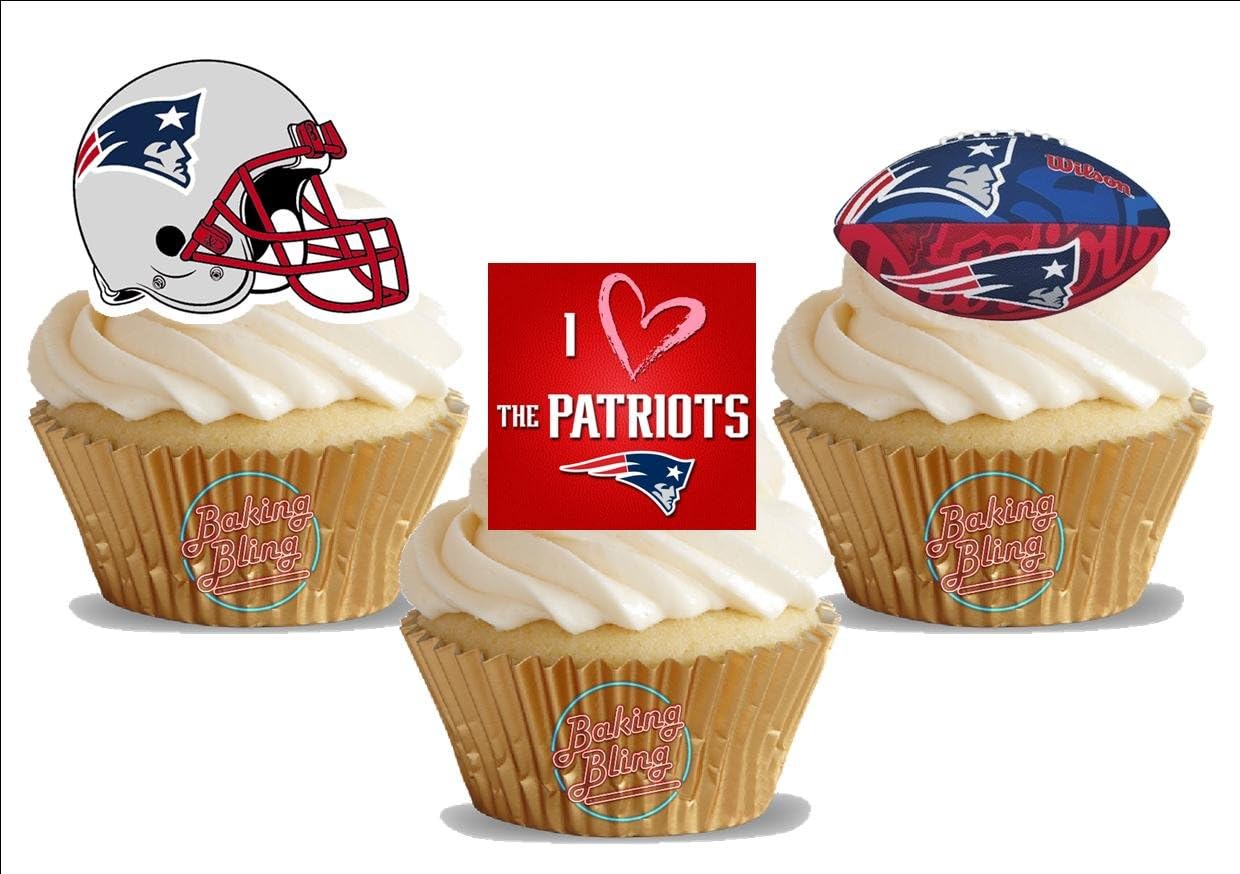 12 X American Football New England Patriots Trio Mix Fun Novelty Birthday Premium Stand Up Edible Wafer Card Cake Toppers Decorations Amazon Co Uk Grocery