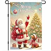 BlissYard Merry Christmas Garden Flag Cute Bear Flag 12x18 Inch Santa Hat Christmas Lights Snowy Forest Festive Double Sided Outdoor Banner For Front Yard Porch Lawn Patio Seasonal Home Decor Holiday