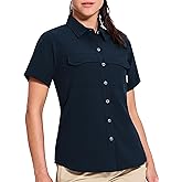 Haimont Women's UPF 50+ Sun Protection Button Down Fishing Hiking Travel Shirts Short Sleeve Quick Dry Shirt with Pockets