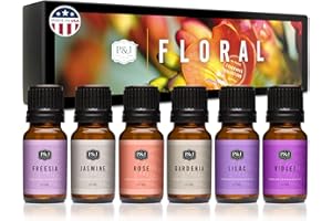 Floral Set of 6 Premium Grade Fragrance Oils - Violet, Jasmine, Rose, Lilac, Freesia, Gardenia - 10ml