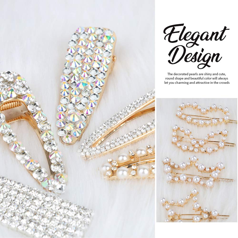 9 Pcs Shining Hair Clips, Teenitor Ultra Sparkly 5 Pcs Large Size Rhinestone Hair Alligator Clip And 4 Pcs Pearl Barrettes For Women Girl Hair Styling Accessories Christmas Gift-Golden : Beauty