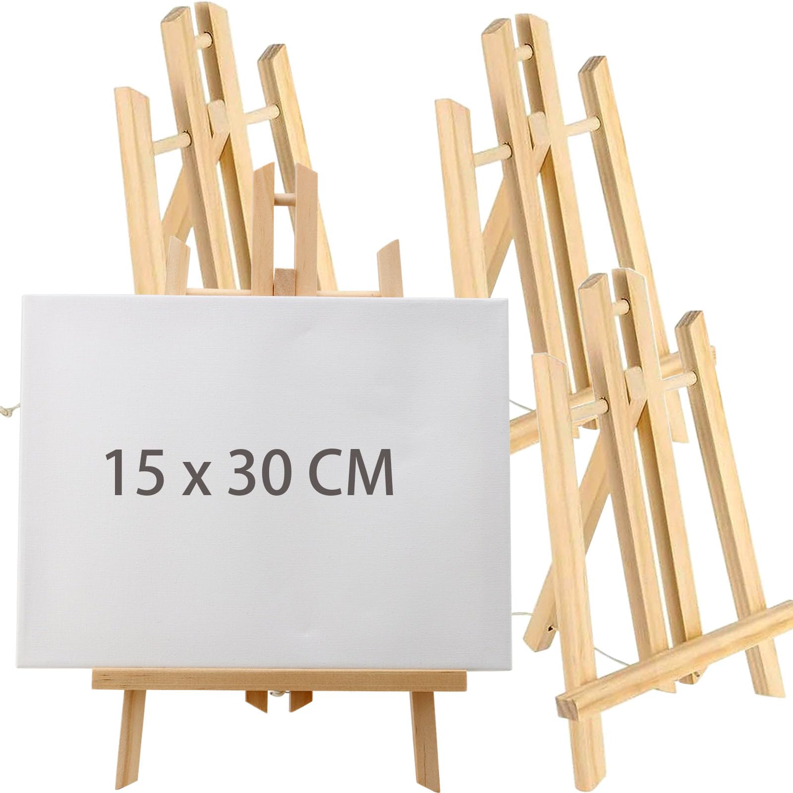 HAKZEON 4 Pack 15 x 30 CM Wooden Tabletop Easel, Mini Easel with Movable Bar, Adjustable Wood Easel Stand for Paintings, Drawings, Framed Photos, Signs