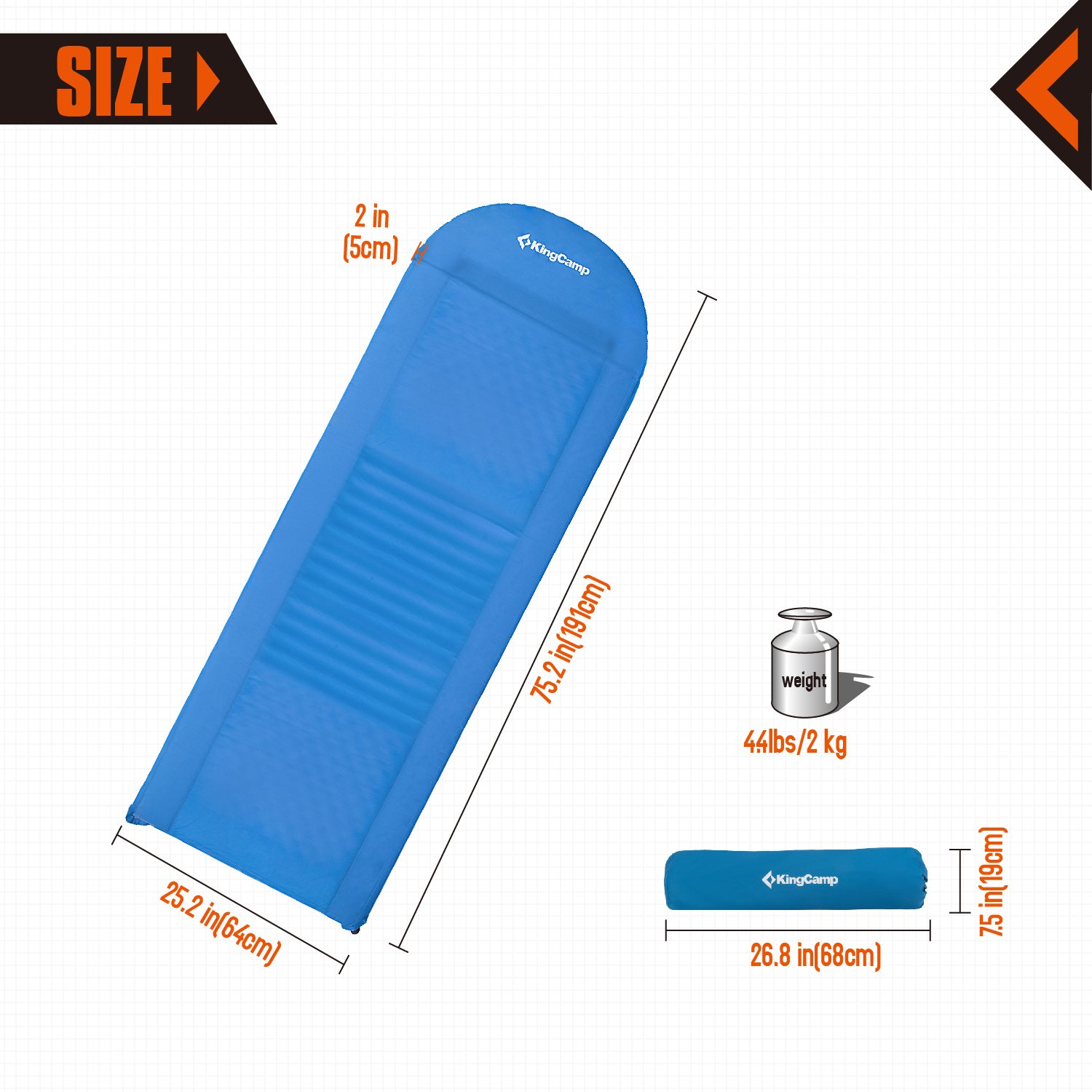 KingCamp Wave Deluxe II Selbstaufblasbare Isomatte, 191 x 64 x 5 cm