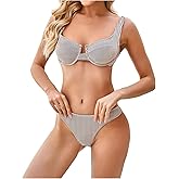 SweatyRocks Women's 2 Piece Bikini Set Striped Print Spaghetti Strap Push Up Swimsuit