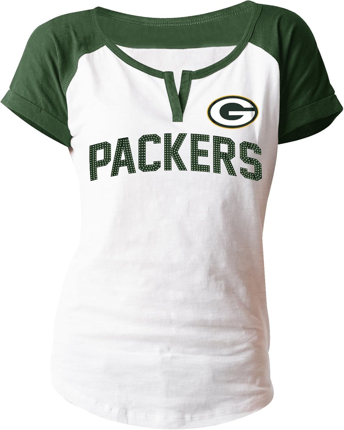 ATeam Apparel NFL Green Bay Packers Women's Slub V Notch Scoop Neck Tee, White, X