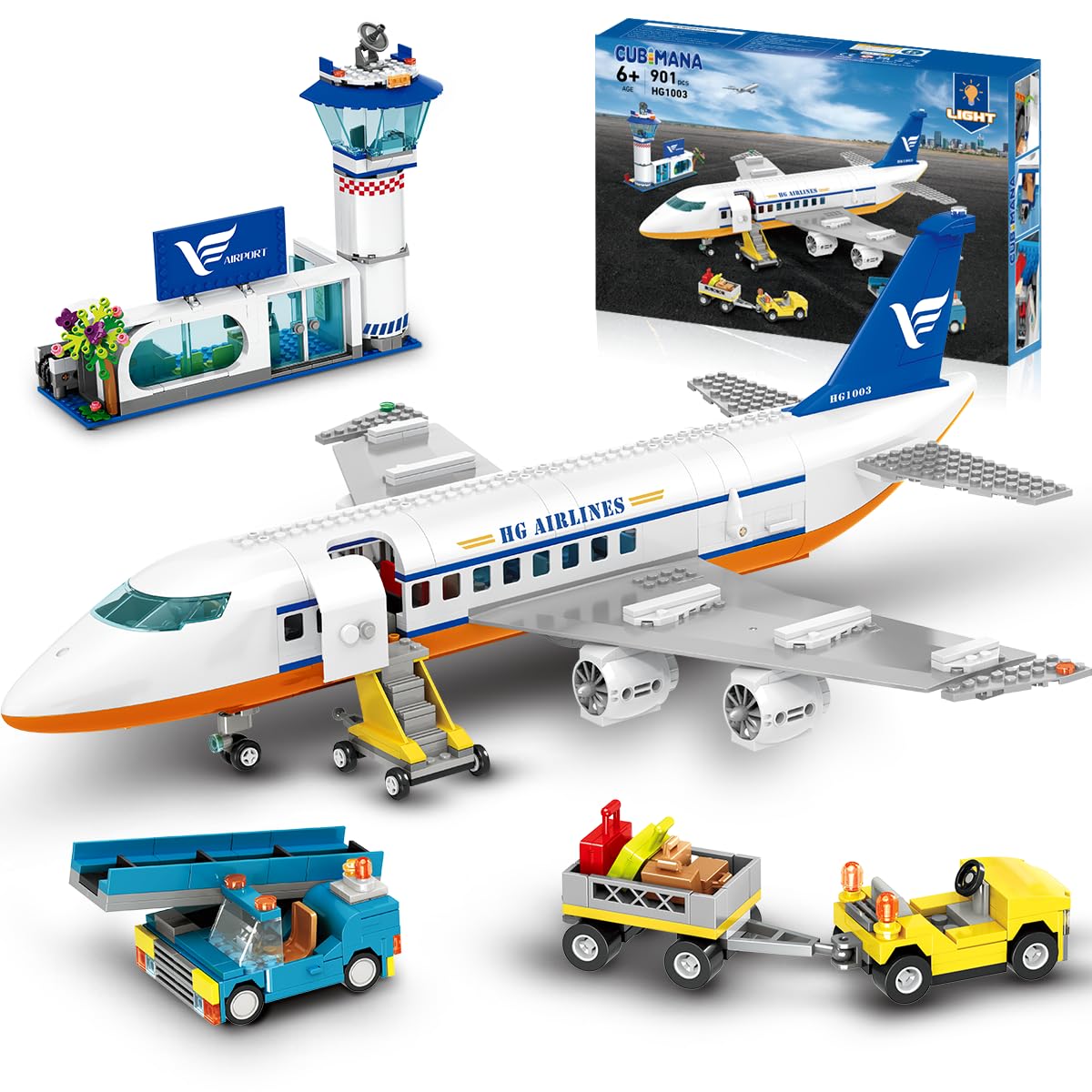 CUBIMANA 53.5CM Großes Passagierflugzeug Bausatz mit LED-Licht für Kinder