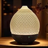 Essential Oils Diffuser Ceramic 250ml - Ultrasonic Aromatherapy Diffuser 3D Printing Dome, Cool Mist Air Freshener with 2 Mist Modes 7 Colors LED Lights, Auto Shut-Off Protection for Home Office Decor