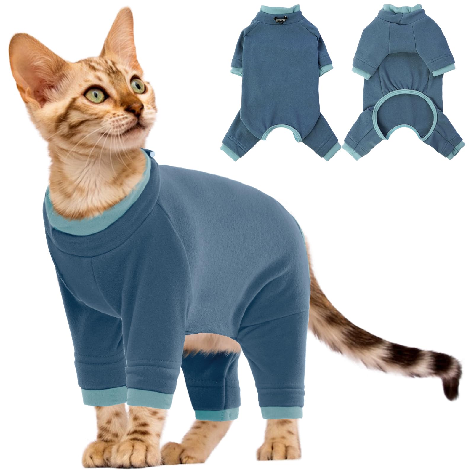 Cat Jacket, Post Surgery Suit with Legs Anti Scratch Pyjamas Cat Coat to Stop Licking Alternative to the Cone Do Not Inhibited Pet's Movements(Blue-gray, L) — image 1