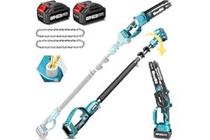 Seesii 2 in 1 Cordless 8 inch Pole Saw & Mini Chainsaw with 2 Battery, Power Electric Polesaw for Tree Trimming, Chain Saw wi