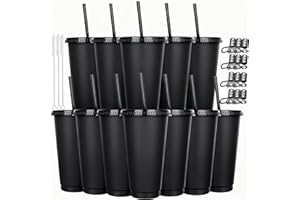 Alohastarttg 24 oz Reusable Plastic Cups, Custom Cups for Party with Lids and Straws, 12 Pack Iced Coffee Travel Mugs or Mean