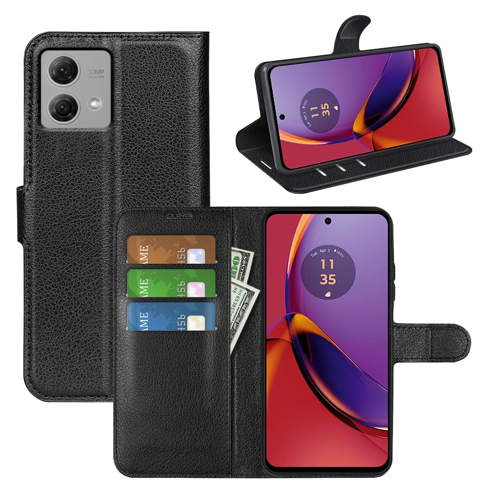 JIUNINE Case for Motorola Moto G84 5G, Leather Wallet Case Flip Cover with [Card Slot] [Magnetic Closure] [TPU Inner Shell] for Motorola Moto G84 5G, Black