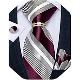DiBanGu Mens Tie Set Silk Necktie and Gold Tie Ring Pocket Square Cufflinks Formal Business Wedding Ties with Gift Box