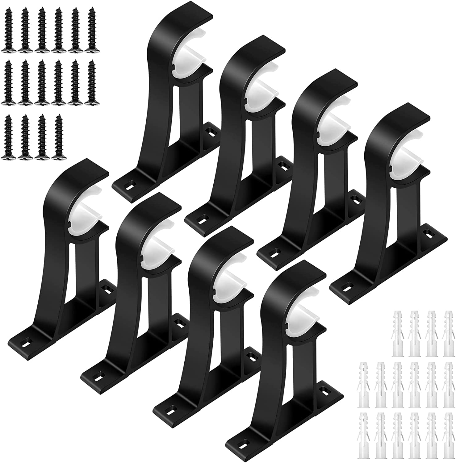 TOKPLNU 8 Pack Curtain Pole Brackets, Heavy Duty Metal Black Curtain Rail Brackets, Aluminum Alloy, Curtain Rod Holders with Plastic Buckle for 25mm to 30mm Poles — image 1