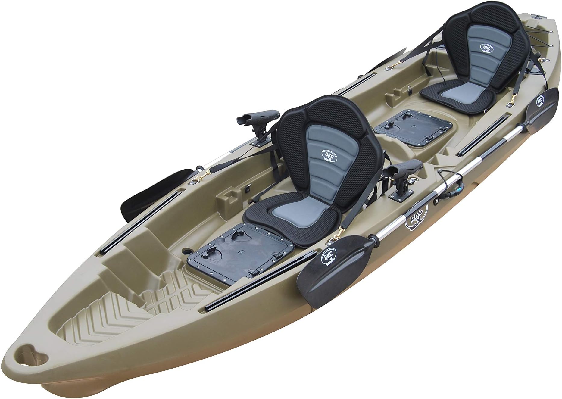 BKC TK122 12.9' Tandem Fishing Kayak W/Premium Memory Foam Padded Seats, Paddles, 4 Rod Holders Included 2-3 Person Angler Kayak