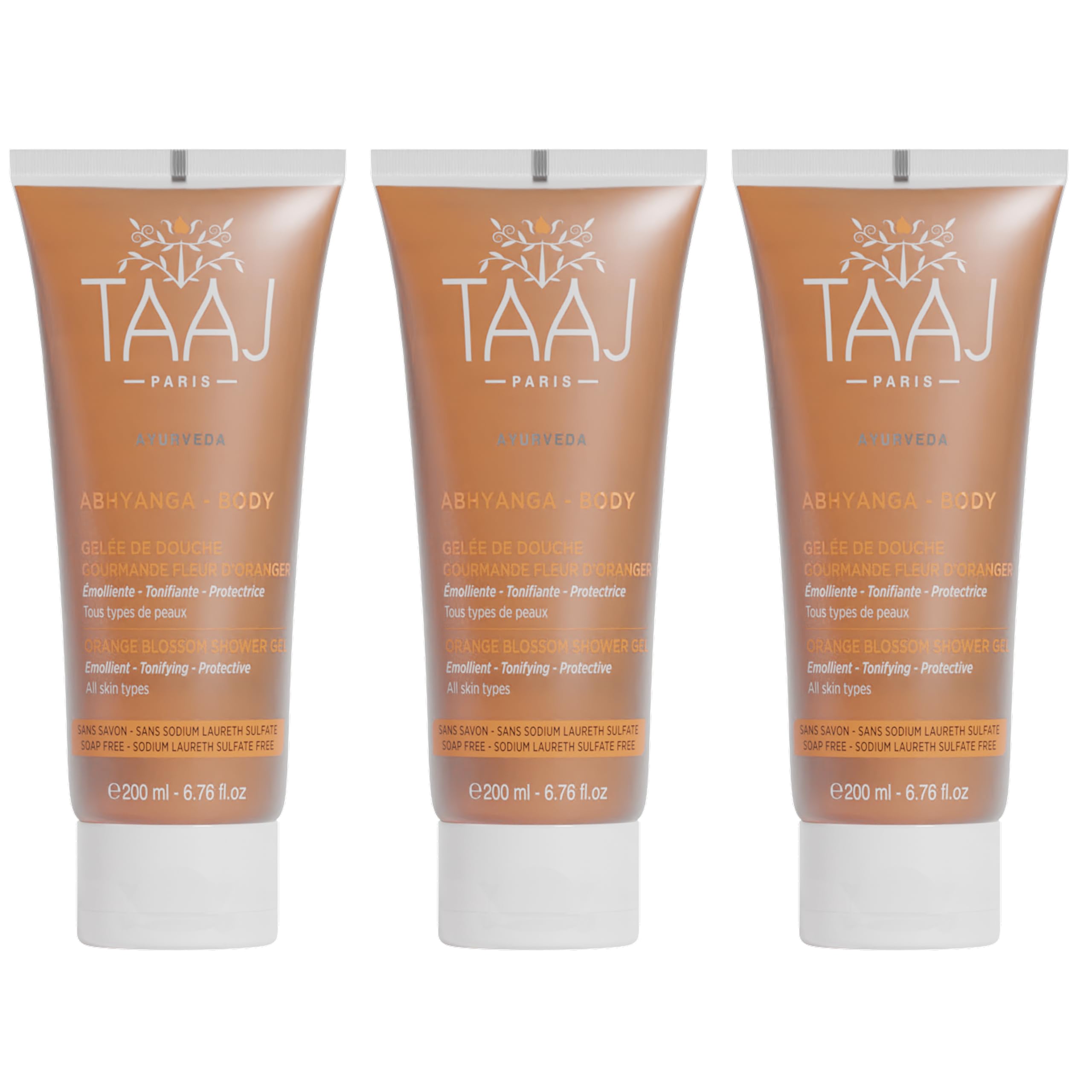 TAAJ | Gourmet Orange Blossom Shower Jelly | Firming and Revitalizing Effect | Delicate and Melting Mousse | Made in France | CrueltyFree | Set of 3x200ML