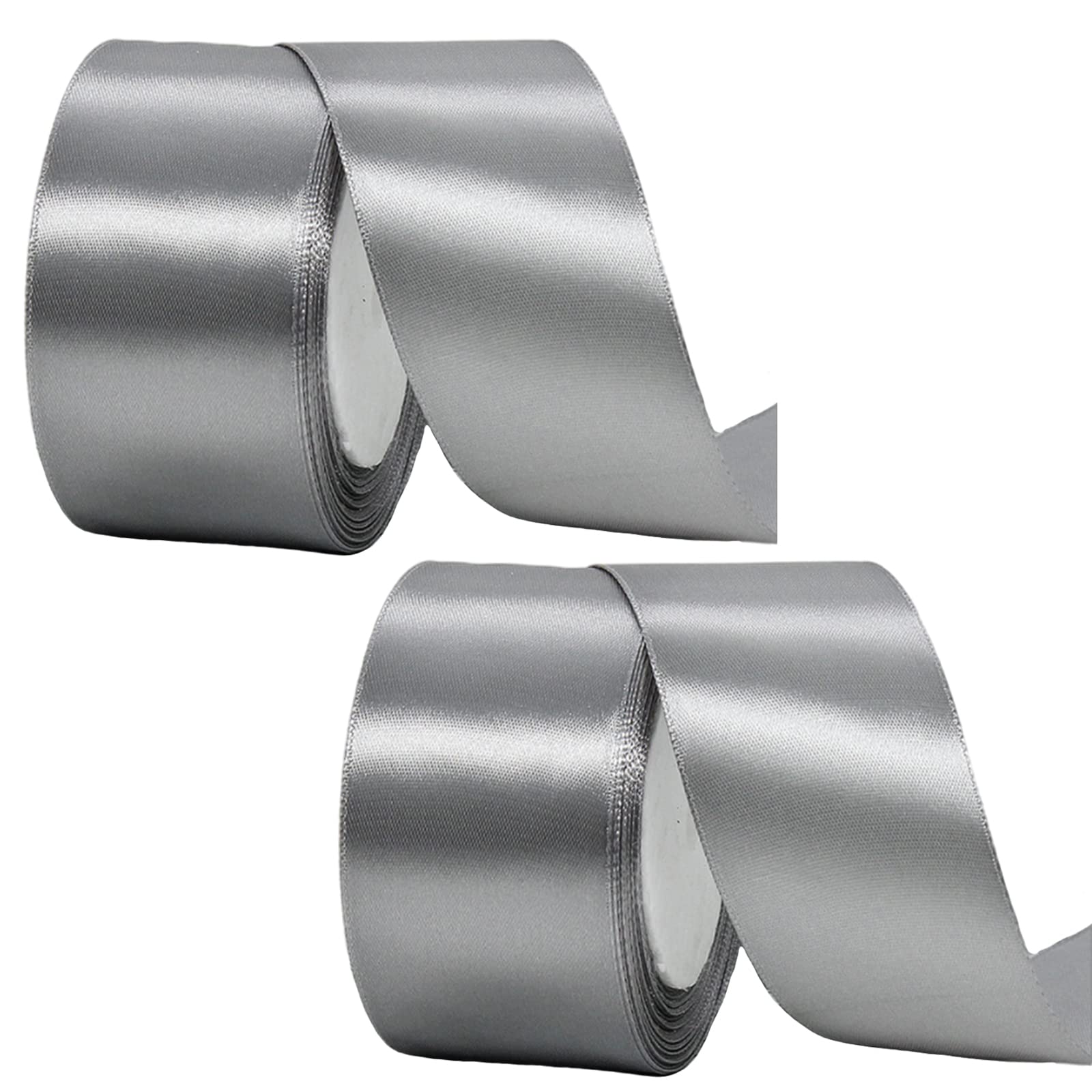 YAAVAAW 2 Rolls Thick Silver Grey Satin Ribbon 50mm for Gift Wrapping, Crafting, Cake Decoration, Hair Accessories
