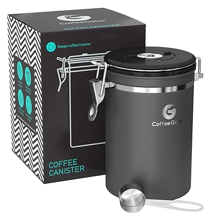 GROßE GRAUE KAFFEEDOSE - KAFFEEBEHÄLTER aus Edelstahl mit Deckel und Aromaverschluss - Vorratsdose um Kaffeebohnen oder Kaffe