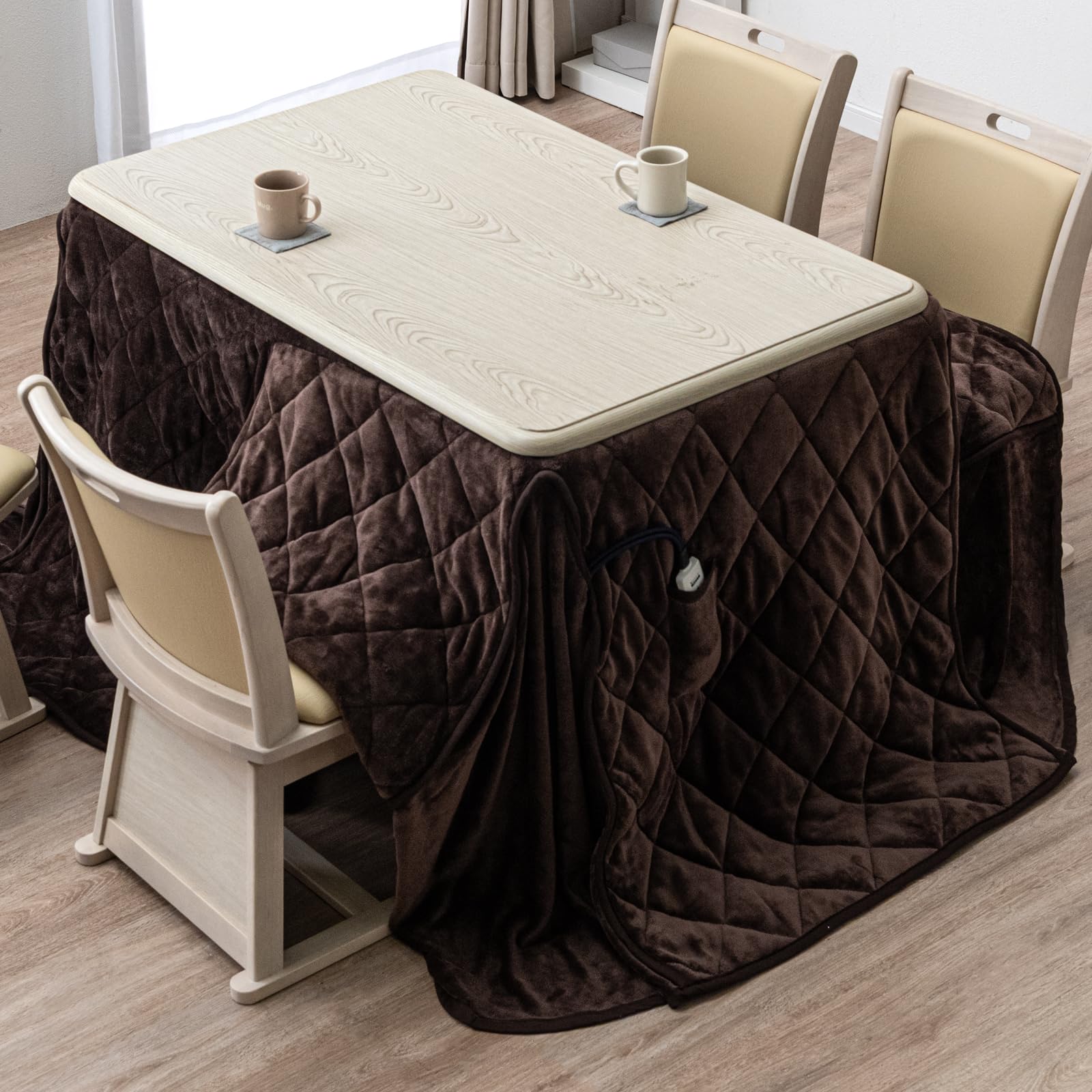 タンスのゲン こたつ2点セット【速暖2秒！600Wハロゲンヒーター】こたつ+掛布団 幅120×75㎝ 長方形 手元コントローラー付き UV塗装 ハイタイプ 家具調 21300022(92354)商品画像