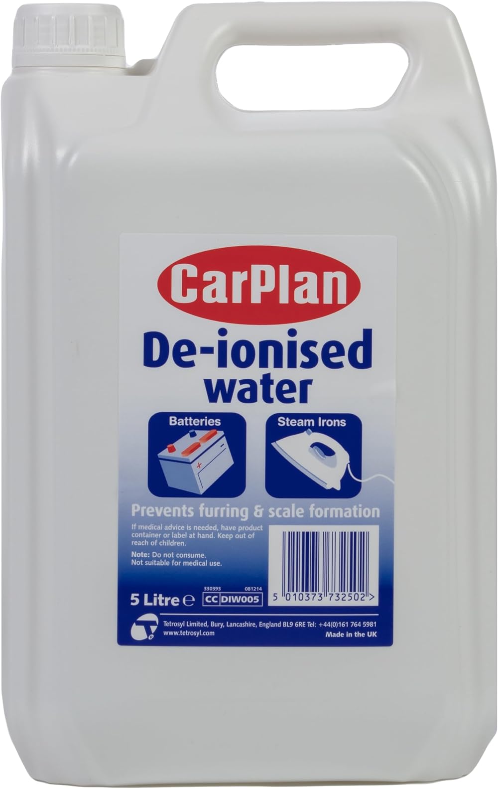 CarPlan De-Ionised Water 5L - Prevents Furring & Scale Formation