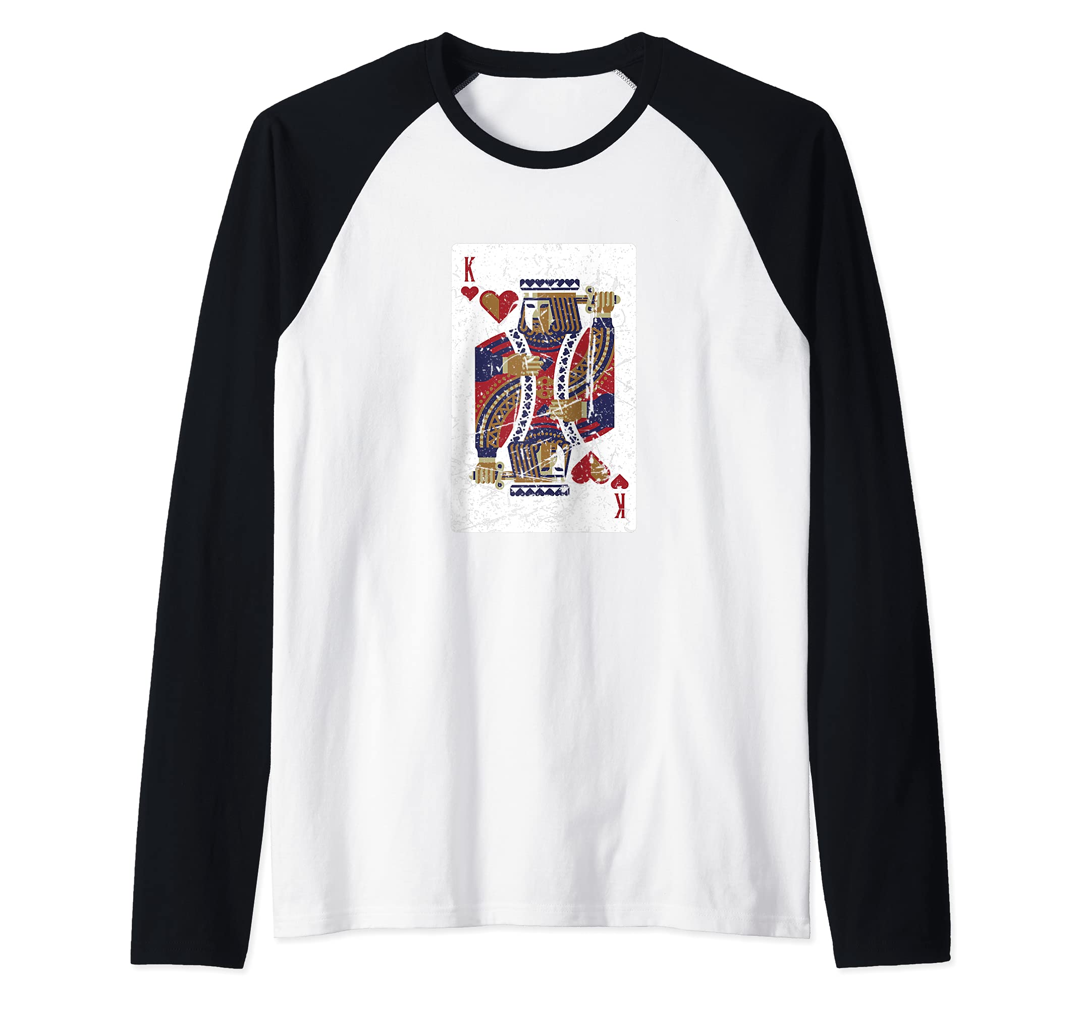 Funny Poker Player King Of Hearts Card Loves Gambling Raglan Baseball Tee