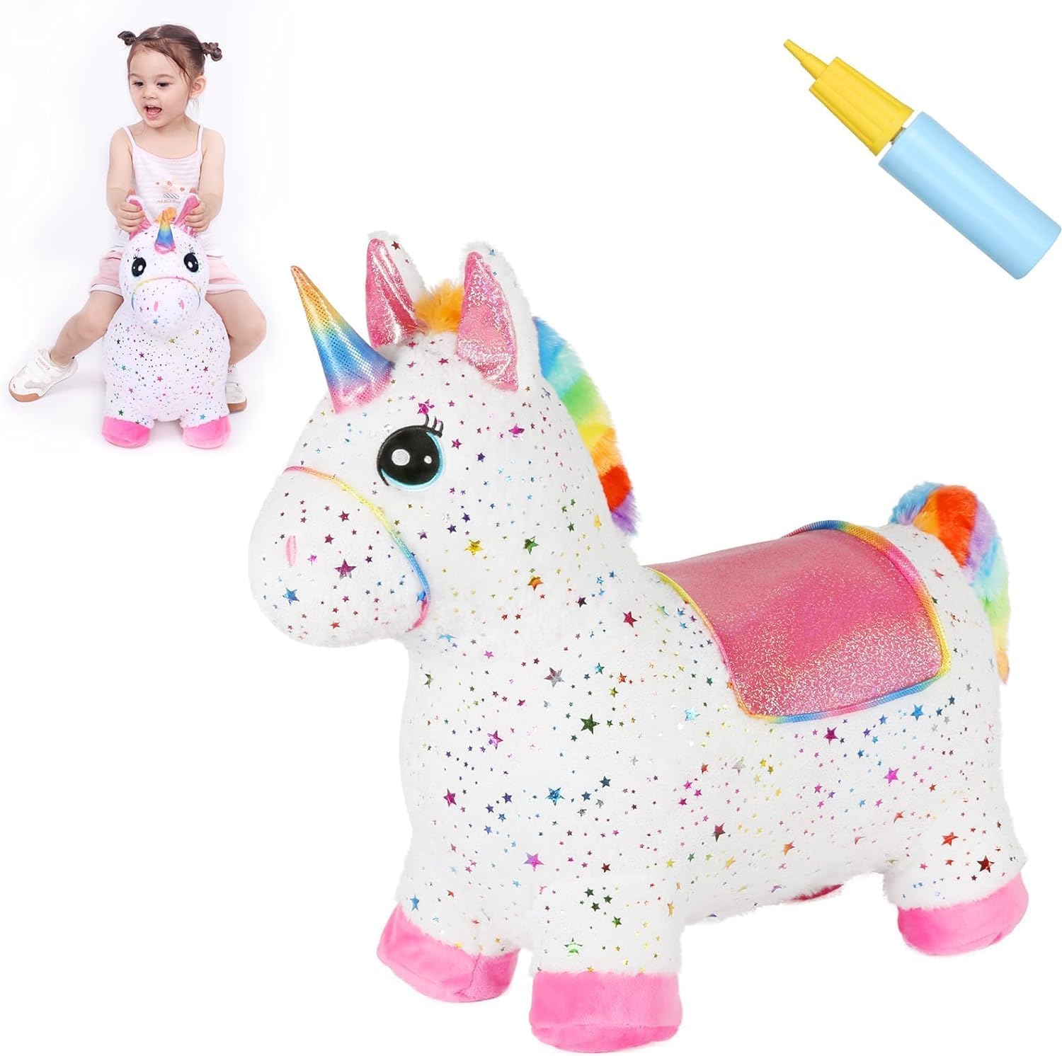 INPANY Inflatable Bouncy Horse/Elephant Toy - Plush Ride-On Hopper For Toddlers, Outdoor Birthday Gift For Kids 2-4 Years
