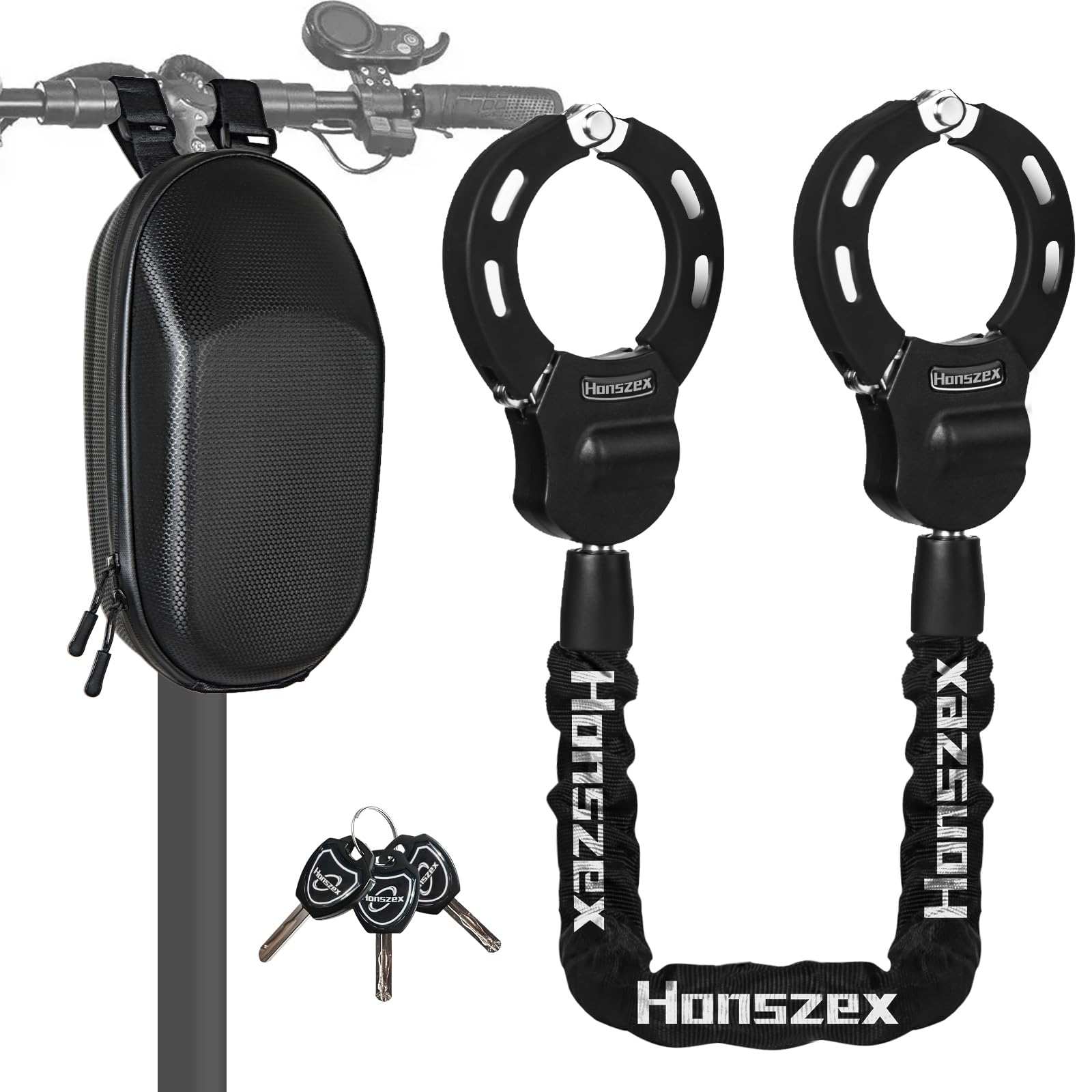 Photo 1 of Honszex Scooter Lock, Electric Scooter Locks Anti Theft & Waterproof Scooter Bag, Bike Lock with Key, Heavy Duty Handcuff Chain Lock for E Scooter, Electric Bike, Bicycle, Motorbikes