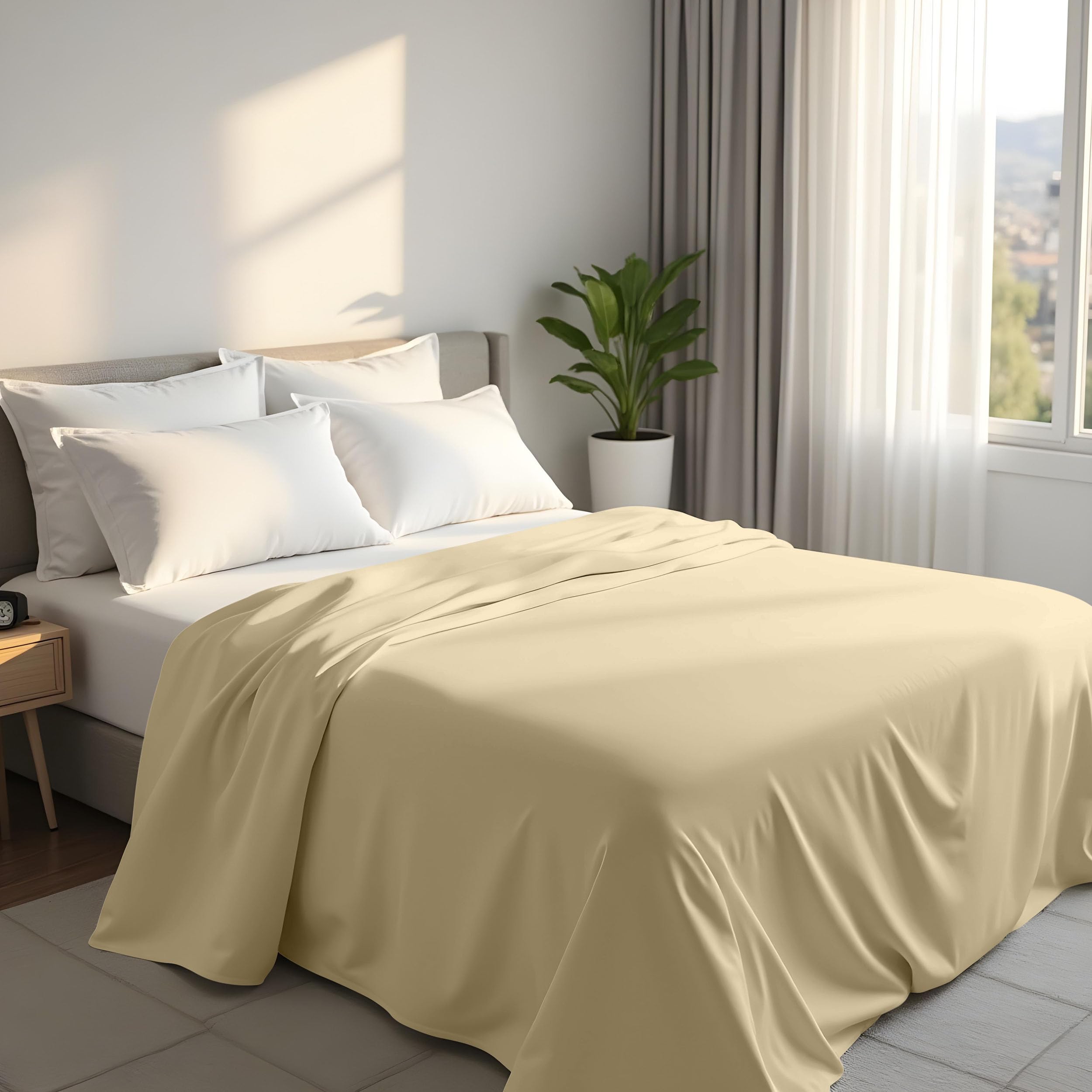 Utopia Bedding - Flat Sheet Double Size - OEKO-TEX Certified - Easy Care Soft Brushed Polyester - Microfiber Fabric - Wrinkle, Shrinkage, and Fade Resistant - Beige