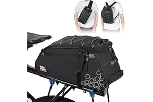 KEMIMOTO Bike Rear Rack Bag 13L Water-Resistant 3-in-1 Bicycle Trunk Bags, Multipocket Bike Storage Backpack for Ebikes and C