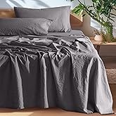 SONORO KATE 100% French Pure Linen Sheets, Breathable and Durable Linen King Size Sheets, Anti-Tear Linen Bed Sheets, Machine Washable, 16 Inch Deep Pocket - 4 Piece (Dark Grey, King)