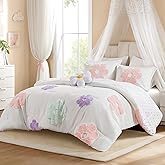 Intelligent Design Kids Full Comforter Set for Girls, Tufted Chenille Floral Comforter Set Queen, Lightweight Polka Dot Reversible Bed Set, Shams, Pillow, Gracie, Full/Queen White/Purple 4 Piece