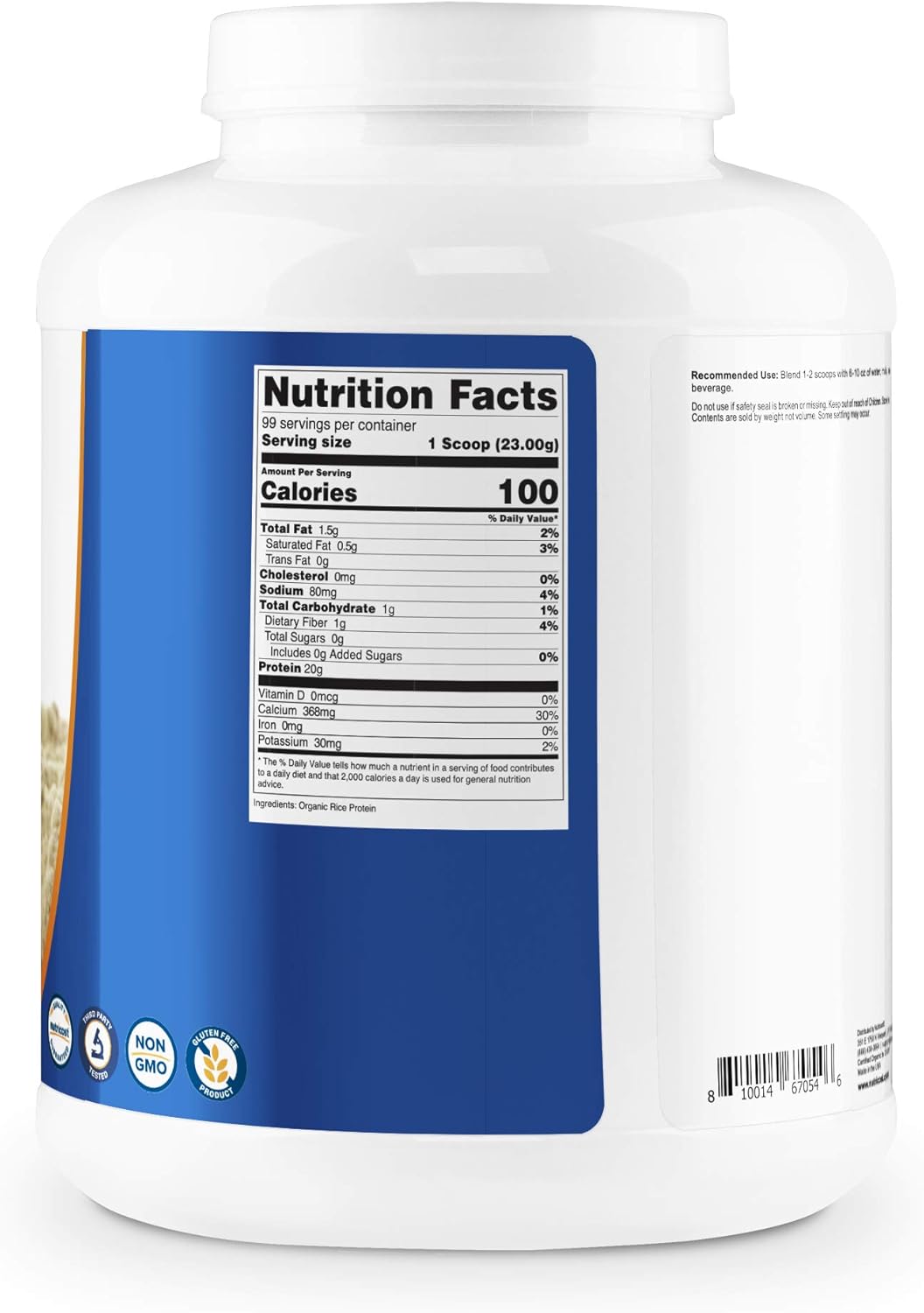 Nutricost Organic Rice Protein Powder 5lbs (Unflavored) - Certified USDA Organic, 20G of Rice Protein Per Serv, Non-GMO: Health & Personal Care