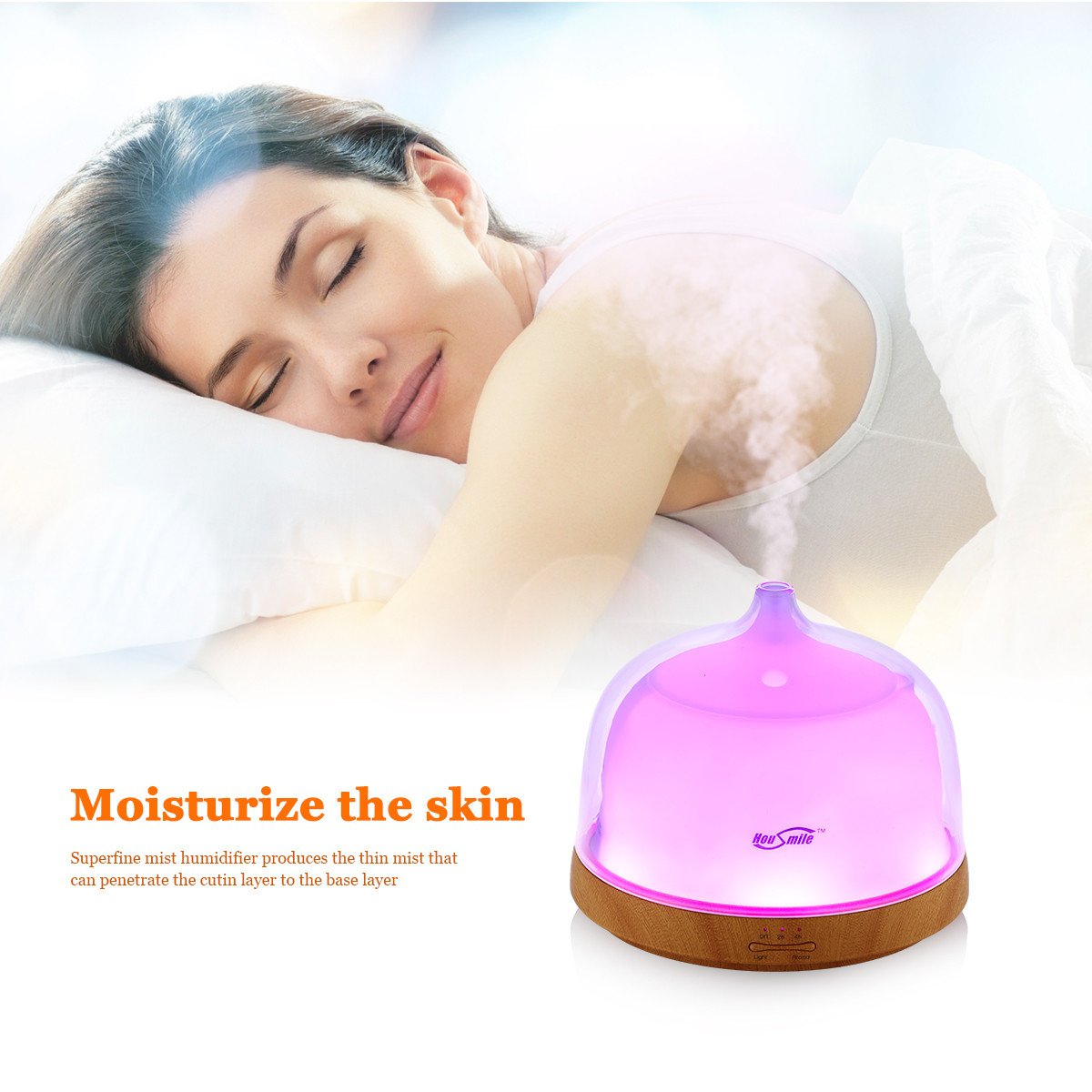 Housmile Aromatherapy Essential Oil Diffuser 200ml Aroma Cool Mist Humidifier with Timer Waterless Auto Shut-off and 7 Color LED Night Lights Change