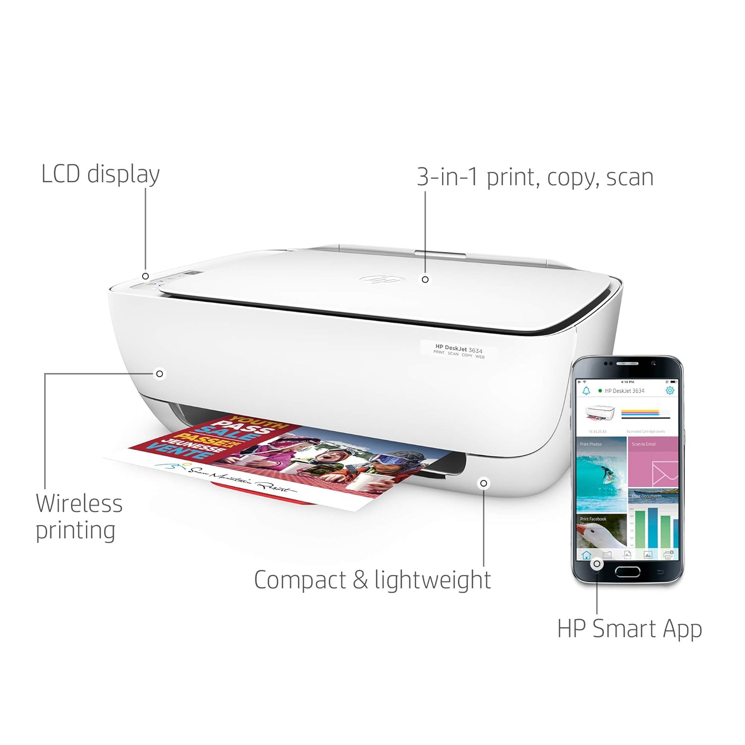 Amazon.com: HP DeskJet 3634 Compact All-in-One Wireless Printer with Mobile  Printing, HP Instant Ink & Amazon Dash Replenishment Ready (K4T93A):  Electronics