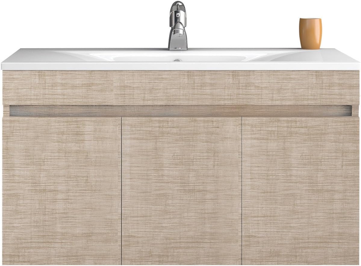 DP Wall Bath Vanity Cabinet Set 36" Single Sink W/Laminated Beige Oak Finish (Without Mirror Unit)