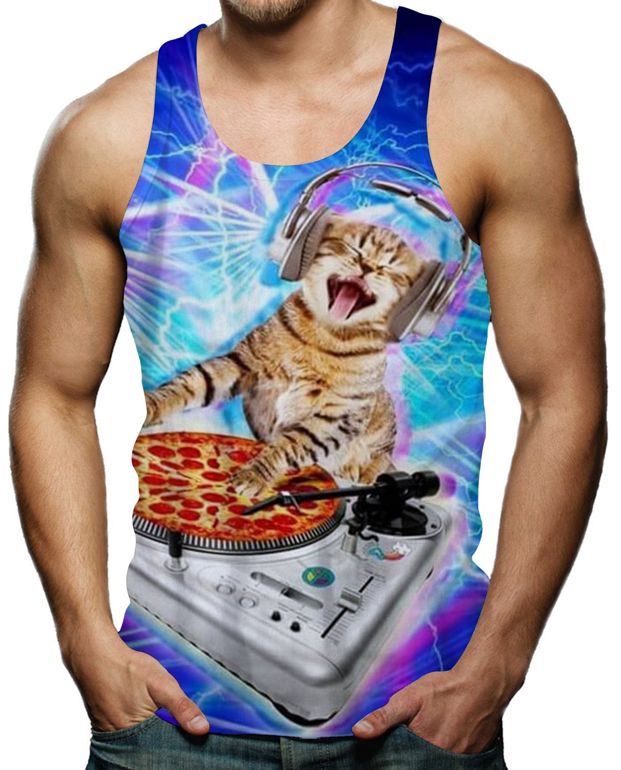 RAISEVERN Cat 3D Camiseta Tirantes para Verano Casual Camisetas Divertidas XL