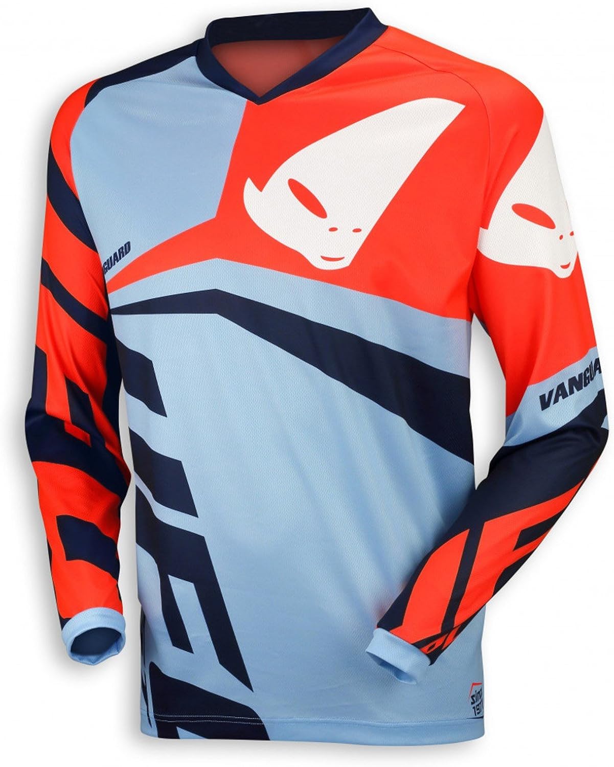 sky blue and red jersey