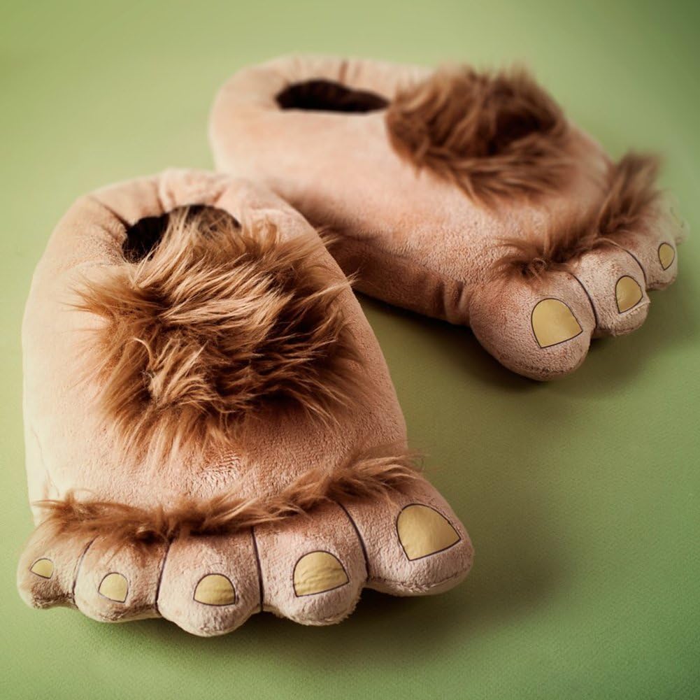  | Ibeauti Men's Big Feet Furry Monster Adventure Slippers, Comfortable Novelty Warm Winter Hobbit Feet Slippers for Adults (Men: US 11) Brown | Slippers