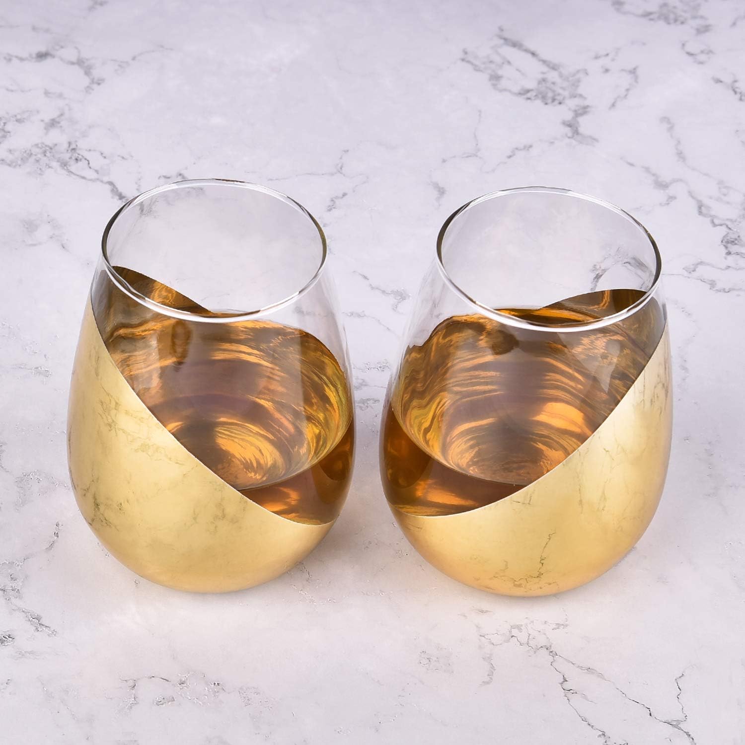 Amazon 脚なしワイングラス ハーフゴールドメッキの底部 15オンス ゴージャスなグラスステムレスワイングラス 女性 友人 男性に ウェディング 誕生日パーティー クリスマスギフトに最適 2個セット 15 Oz 透明 Gingprous ワイングラス 通販