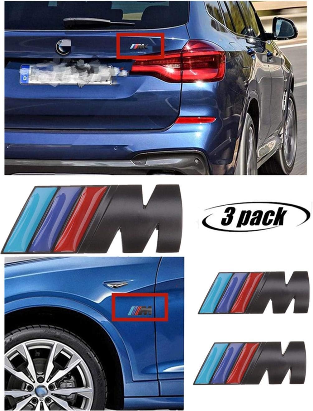 M Power Badge Tri Color Rear Emblem Fender Side Emblem Car Decal Logo Sticker Fit for M Sport Accessories-3pcs（black）