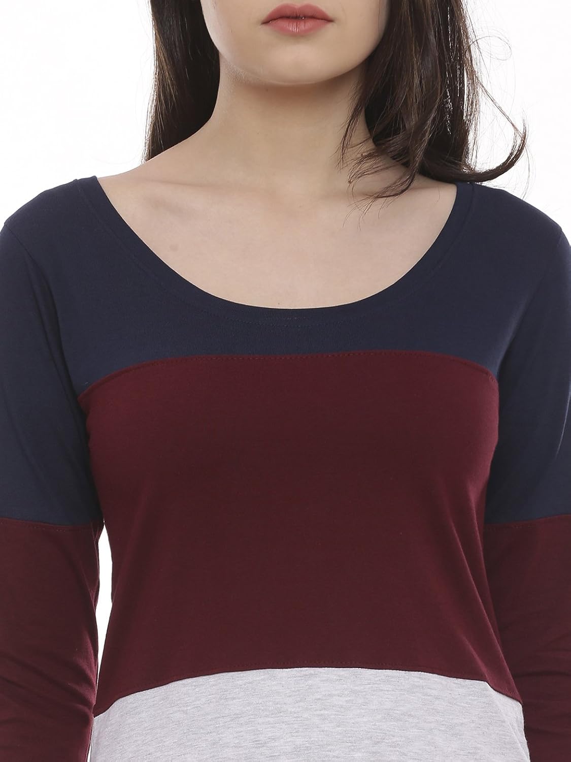 the dry state women's cotton navy blue multi panel full sleeves tshirt
