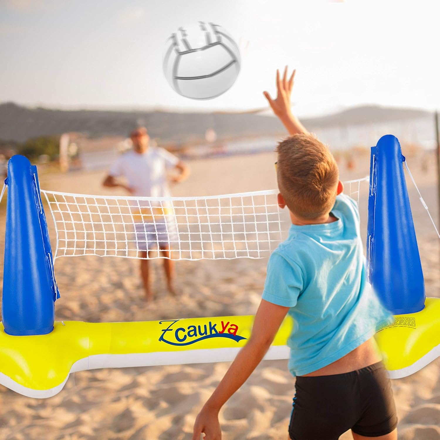 Zcaukya Inflatable Pool Float Set, Inflatable Volleyball Net & Basketball Hoop with Balls, Inflatable Pool Floating Volleyball Basketball Set Swimming Pool Games for Kids Adults: Toys & Games