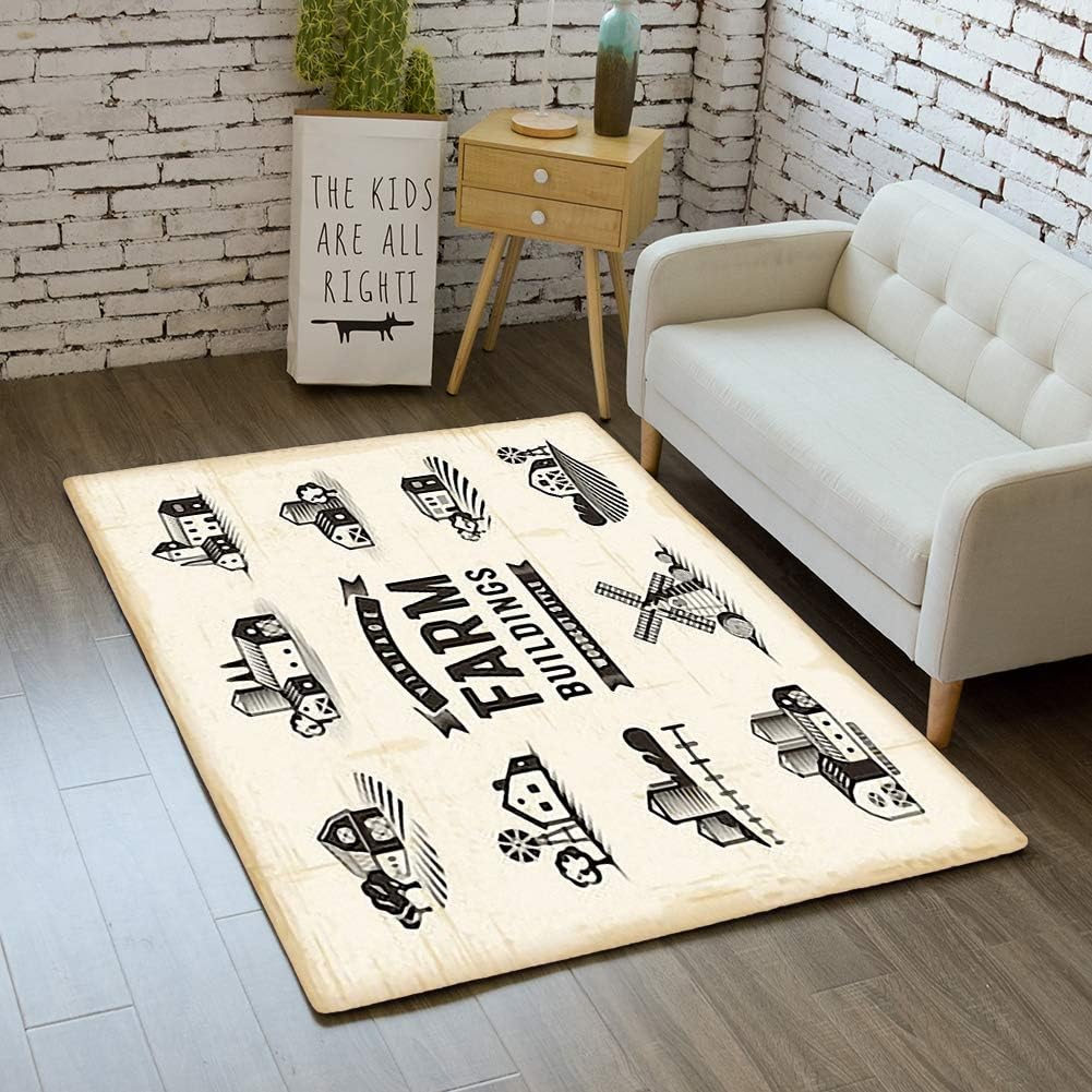Amazon Com Ibathrugs Door Mat Indoor Area Rugs Living Room Carpets Home Decor Rug Bedroom Floor Mats Vintage Farm Buildings Set Editable Garden Outdoor