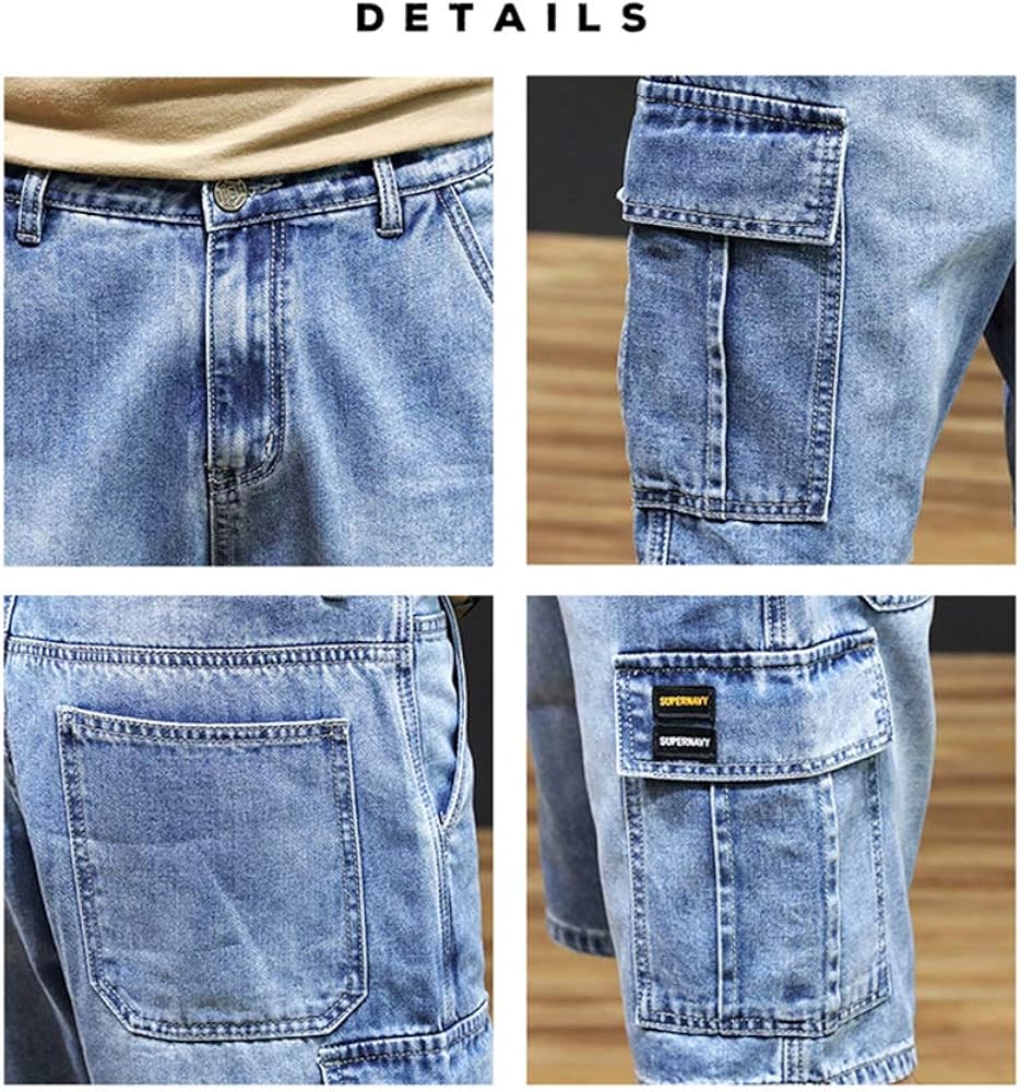 Amazon Longbida メンズ カーゴパンツ ハーフ 大きいサイズ 無地 ボトムス カーゴジーンズ 五分丈 ショートパンツ 短パン 夏 Blue 34 ショートパンツ 通販