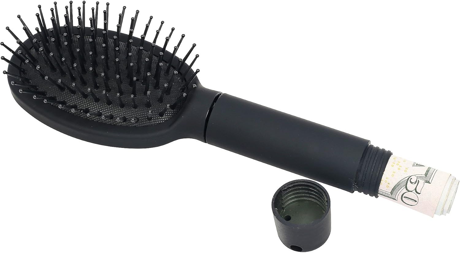Mantello Hair Brush Diversion Safe - Real Brush To Hide Money, Cash, Pills, and Small Jewelry In - Bills Safety Container for Traveling - 3.1" Deep Compartment, Disguised Screw Top Lid - Matte Black - - 