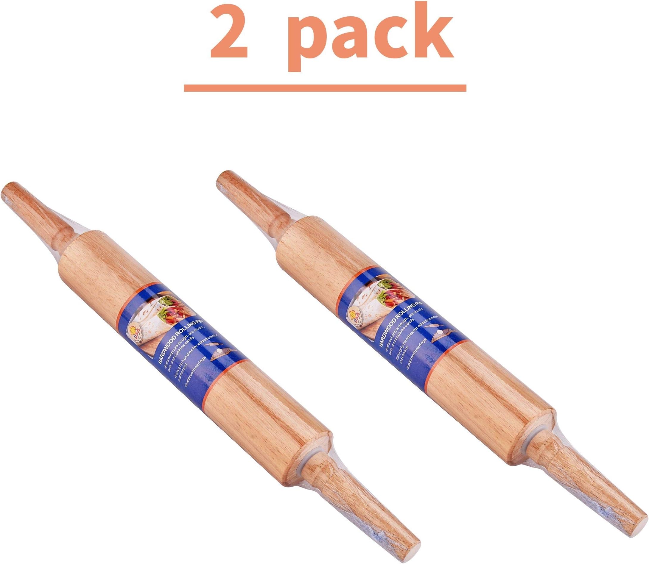 ARC, KTE45, 17” Wooden Roller Rolling Pin, for Pasta, Cookie Dough, Cake, Pastry, Pizza, Fondant, Chapatti, Pie, A Necessary Kitchen Utensil for Bakers and Chefs (2)