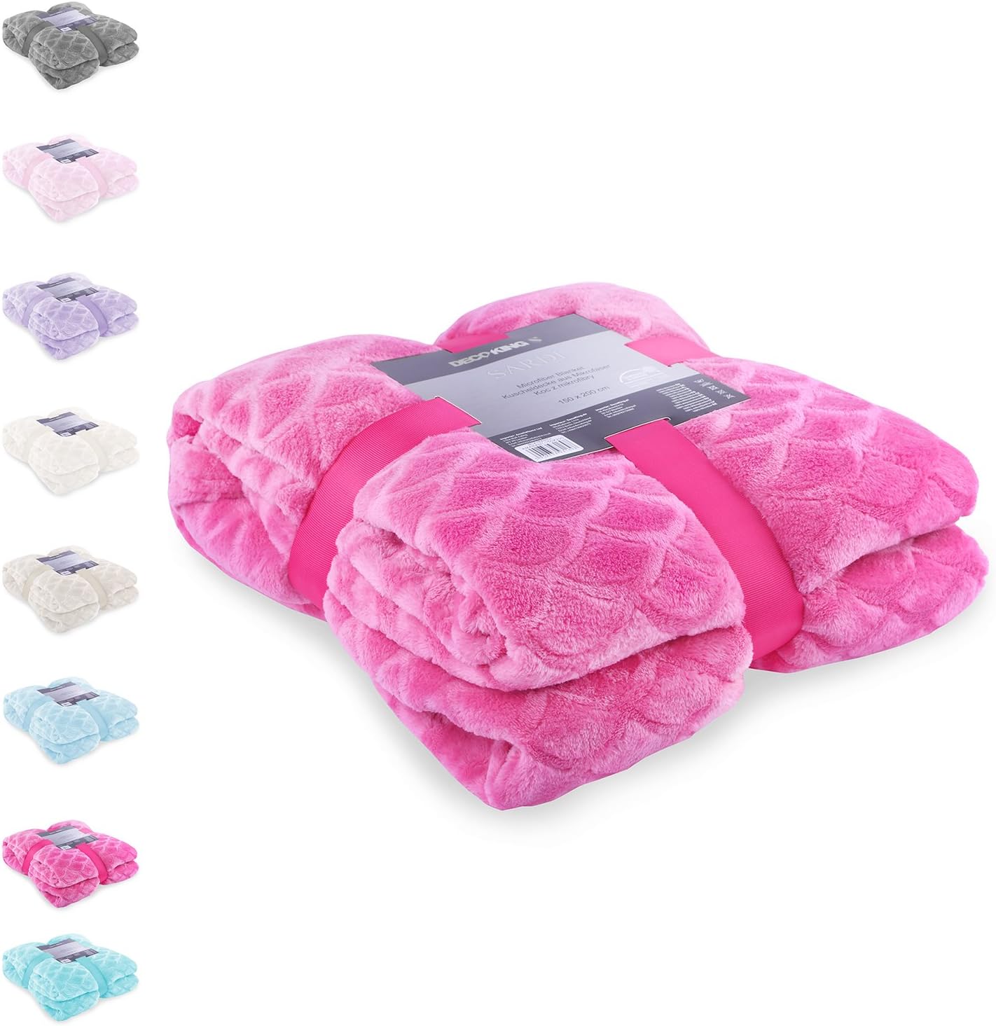 DecoKing Blanket Small 70x150 cmStylish Fish Scale Pattern Extra Soft and Snuggle Microfibre Throw Sofa Bed Blanket Sardi Pink Amaranth