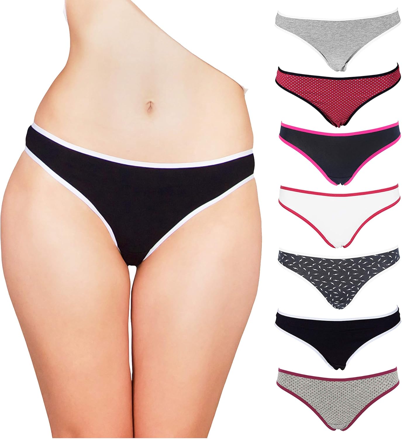 Emprella Thongs for Women, 7 Pack Cotton Underwear Ladies Thong Panties