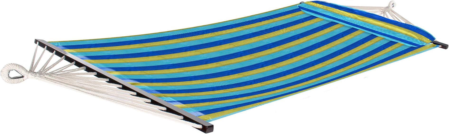 Bliss Hammocks BV-404B Oversized Hammock with Pillow and Hanging Hardware, Supports up to 300 lbs, Seabreeze Stripe