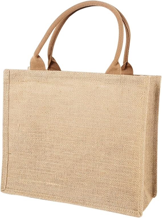 Domybest Jute Shopping Bag with Handle Vintage Reusable Jute Tote Bag